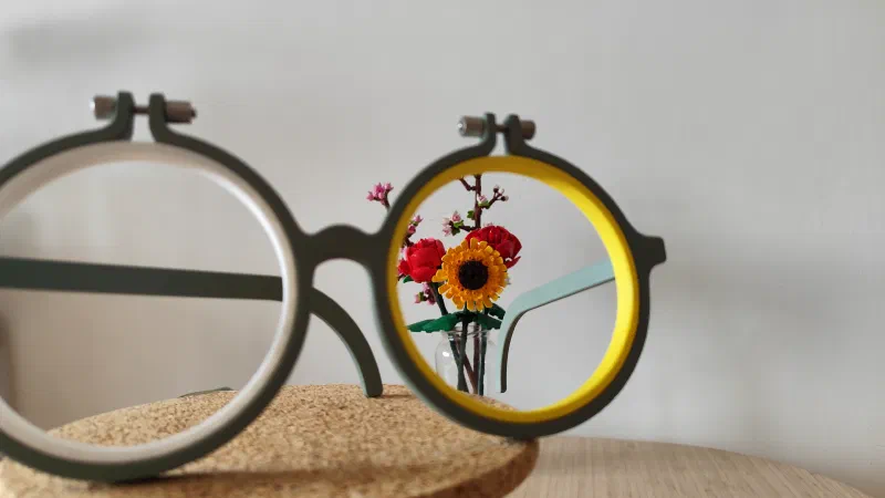 Glasses shaped dual 10 cm 3D printed embroidery hoops.