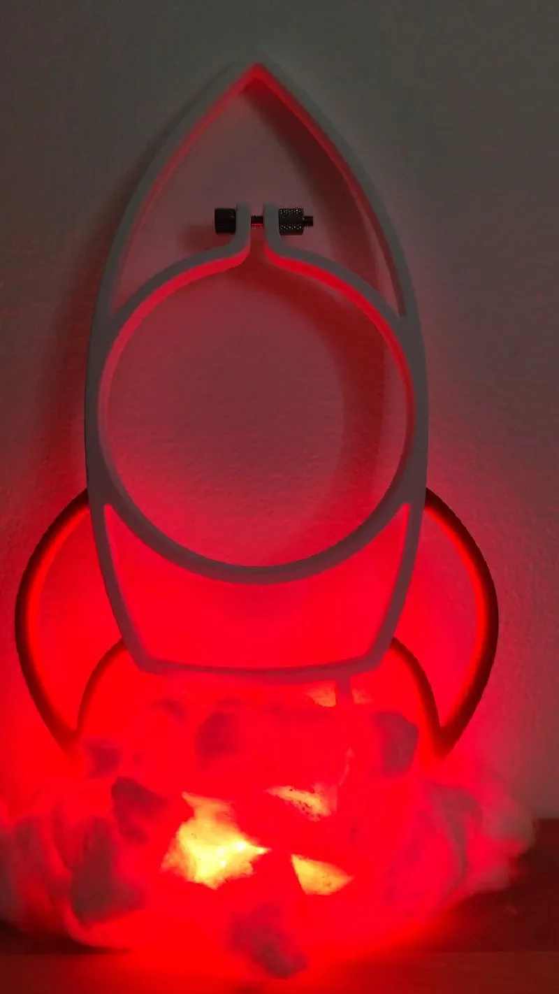 Rocket style embroidery hoop, white-red dual color, with light up rocket plume.